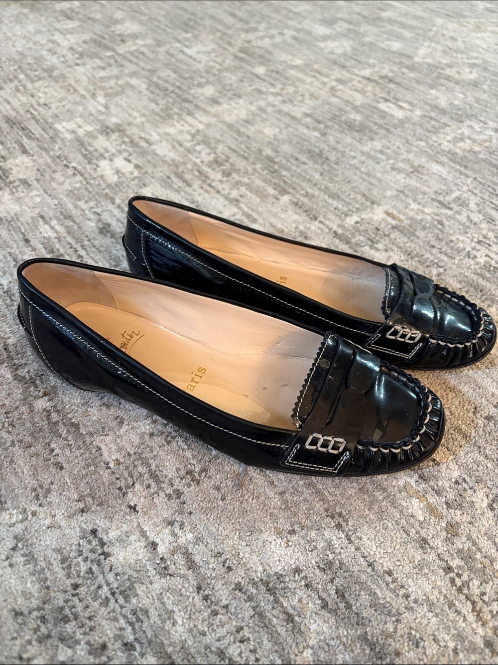 Christian Louboutin Black Patent Leather Penny Loafers - women’s size 36.5